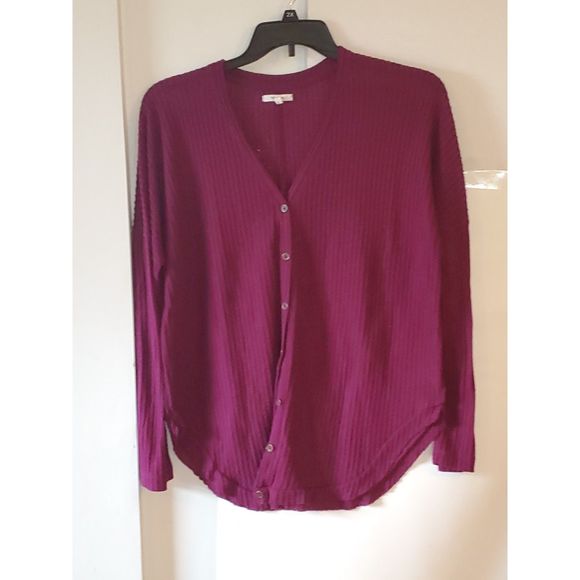 Maurices Women's Button Front Raw Hem Long Sleeved Waffle Weave Top Size L - Picture 1 of 10